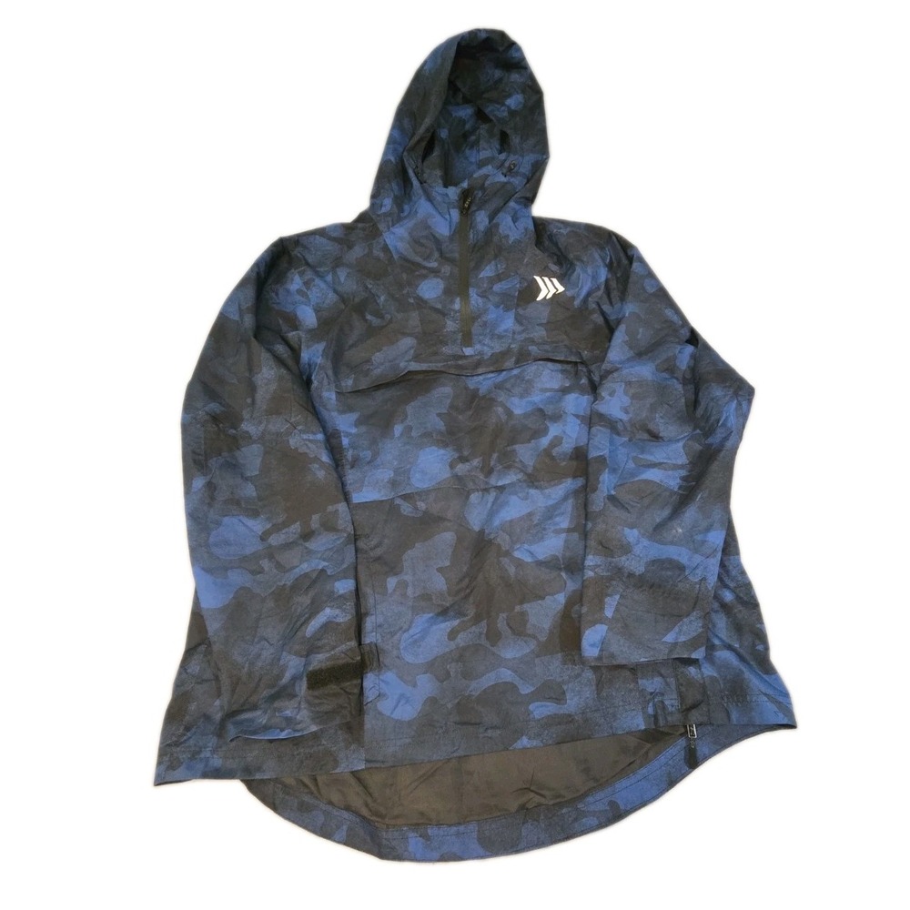 Gillz Mens Waterproof Hooded Anorak Jacket Blue Camo Fishing Rain Coat Size XL